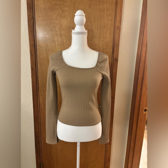 Madewell Ribbed Beige Long Sleeve Top - Picture 3 of 10